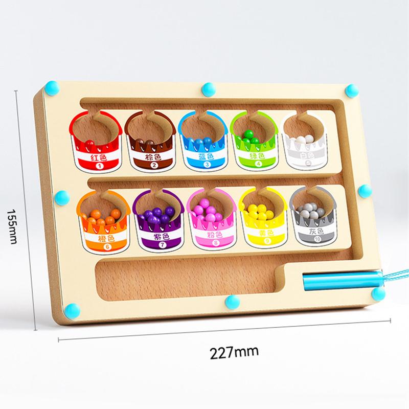 Montessori Magnetic Color Sorting Games Maze Board Pen Moving Bead Games Wooden Control Sensory Play Educational Toys for Kids