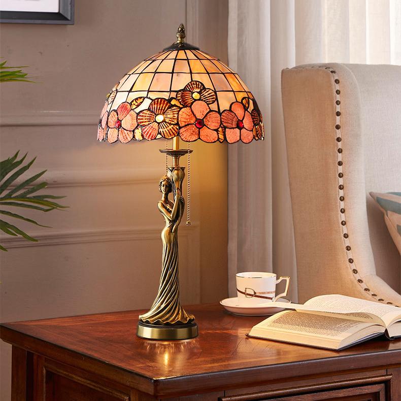 French Copper Dewaxed Copper Goddess Portrait Shell Table Lamp Creative European Copper Statue Living Room Decoration Copper Table Lamp