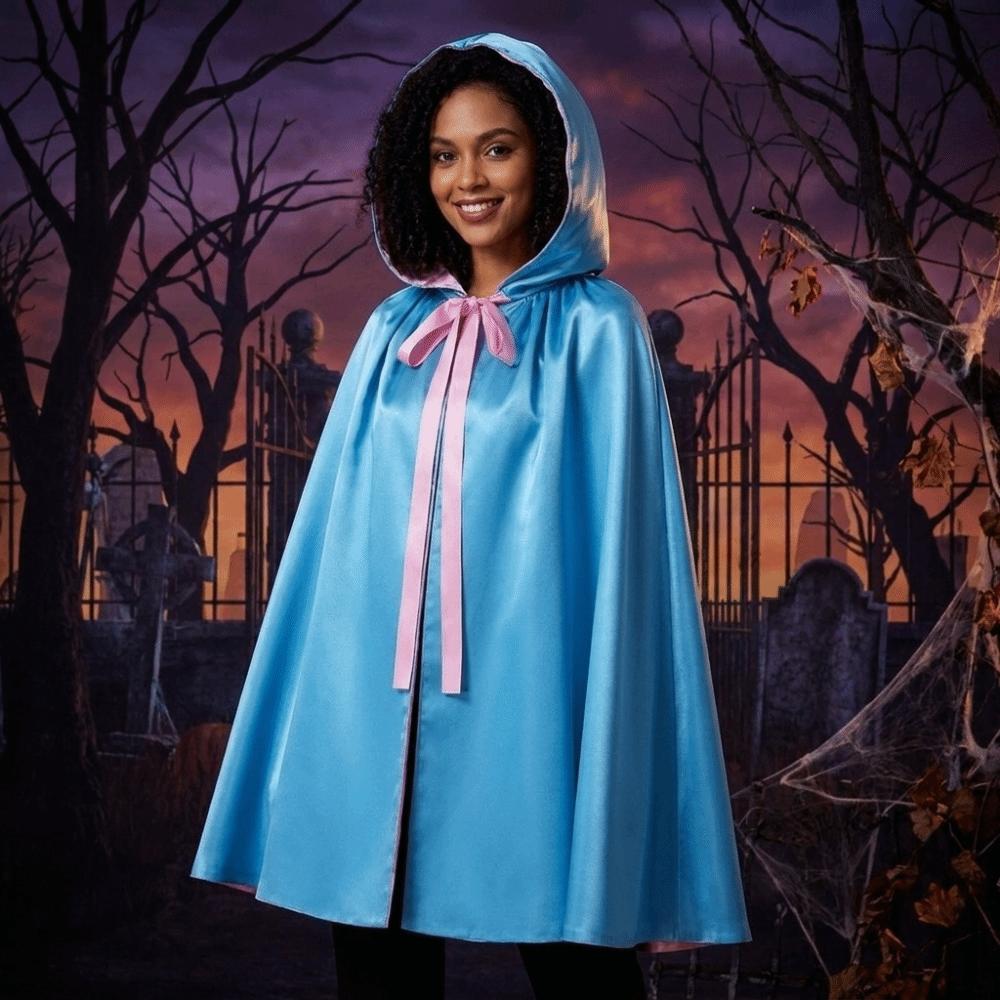 Blue Pink Gothic Costume Cape Solid Color Hooded Cape Cute Halloween Cloak Halloween