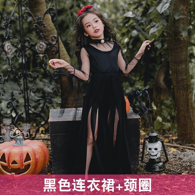 Halloween Costumes Kids Costumes Girls Dark Demon Ghost Bride Long Dress Vampire Witch Witch