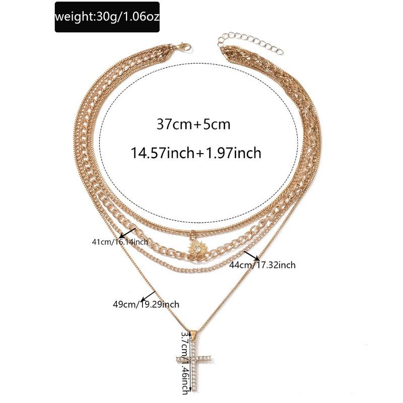 Diamond-encrusted cross necklace jewelry women's multi-layer stacked wearing personalized high-end sun collarbone chain