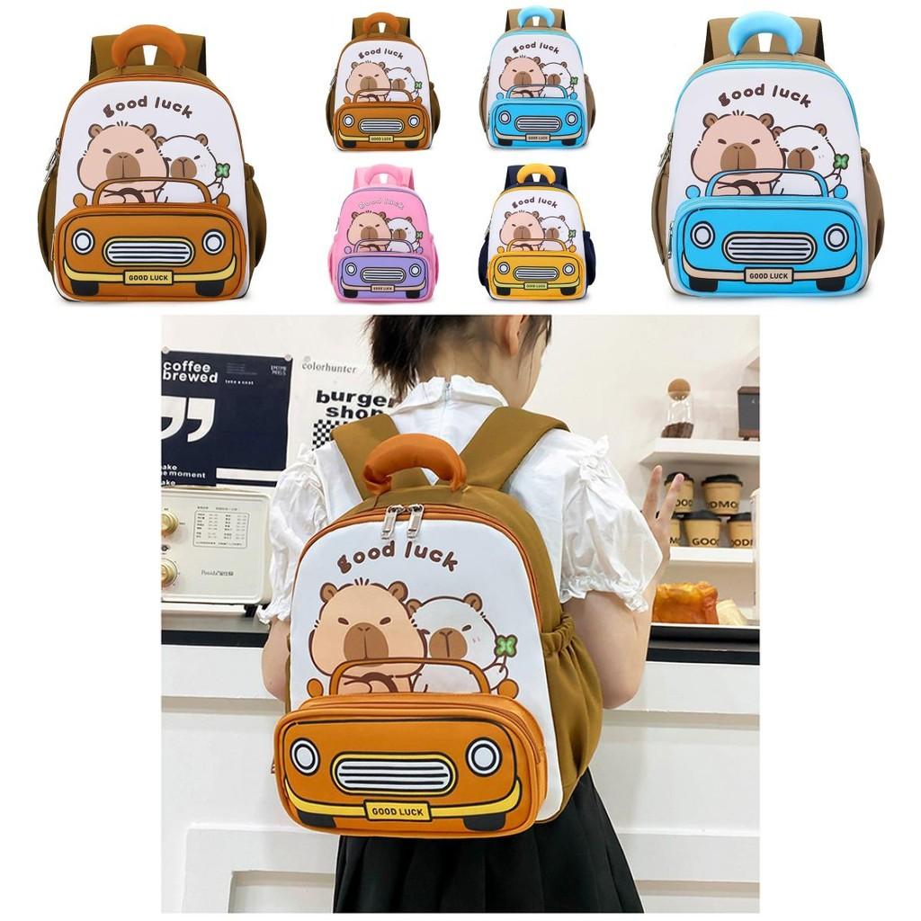 Capybara Pattern Kids Backpack Boys Girls School Bag With Breathable Nylon For Preschool Use