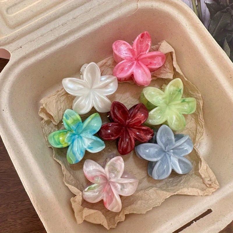 Small Daisy Flower Hair Claw - Marble Texture Wave Floral Design - Ponytail Hairclips - Sweet & Cute Style - Suitable for Daily Wear