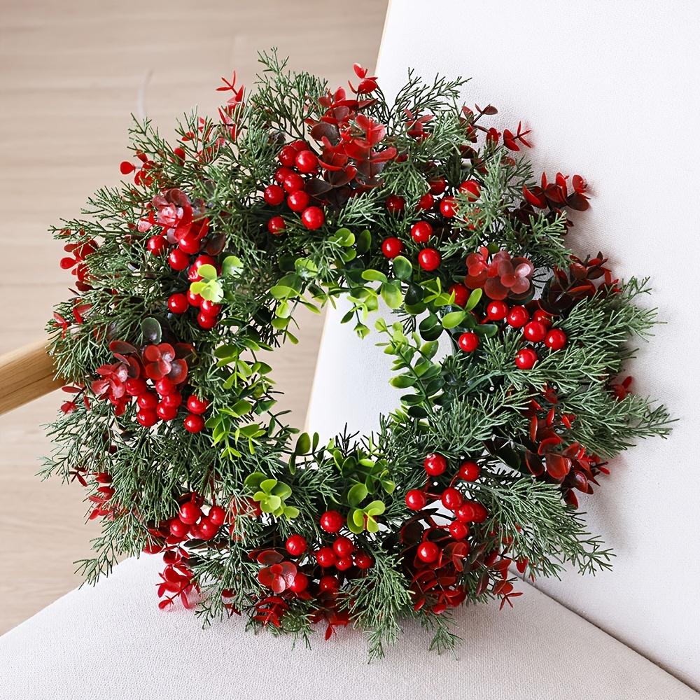 13.7-inch Christmas wreath with red berries - elegant European style door hanging decoration, suitable for indoor and outdoor pl