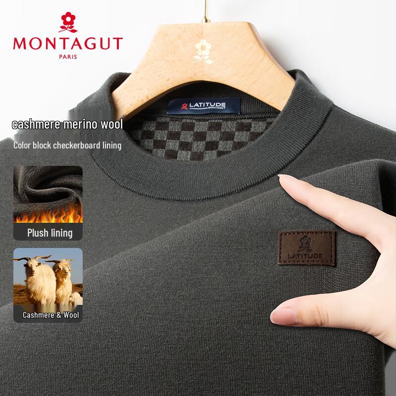 

MONTAGUT Men s Winter Round Neck Plush Thickened Wool Sweater L