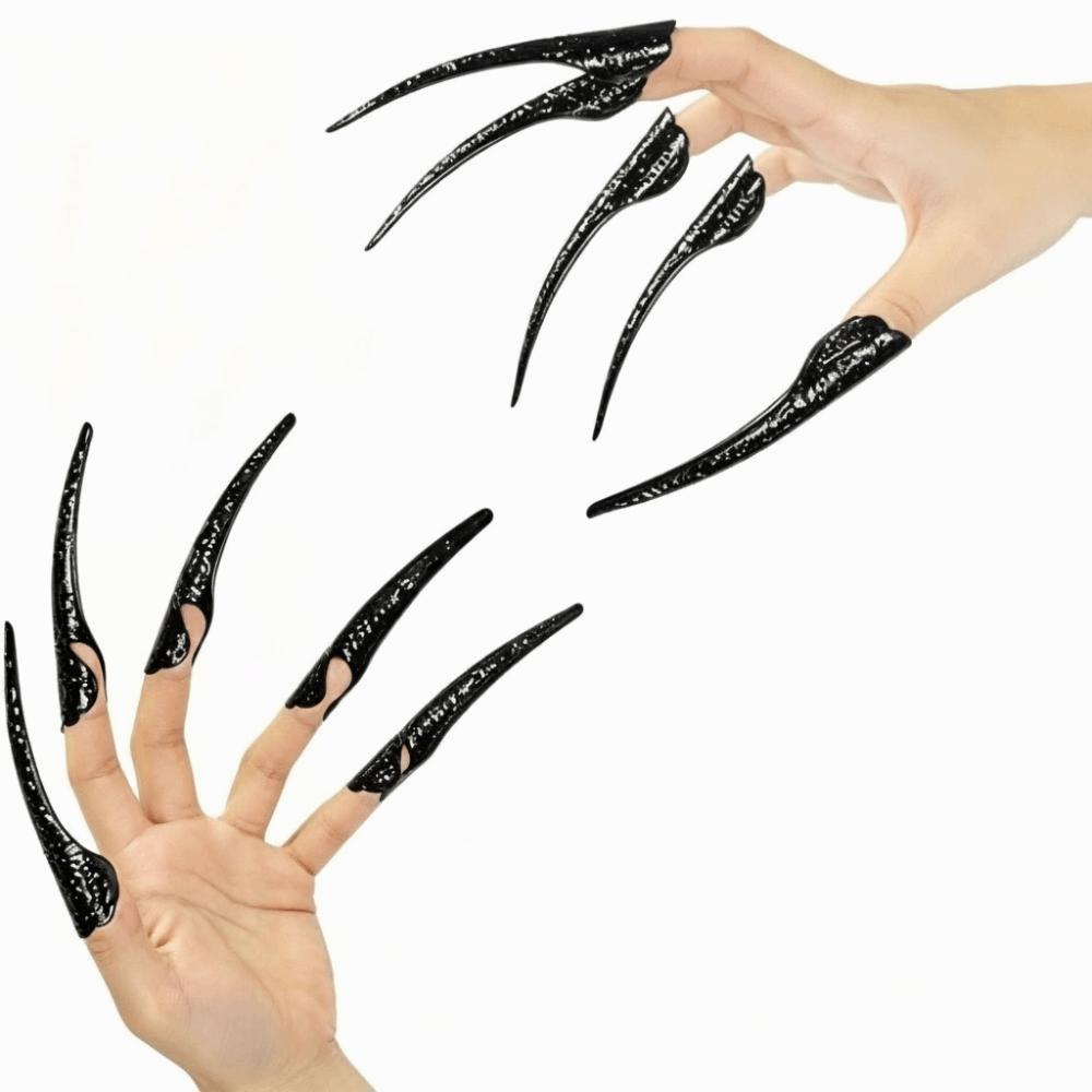 Gothic Long Nails Gloves Black Stretch Detachable Claw Nails Gloves  Stage Performance