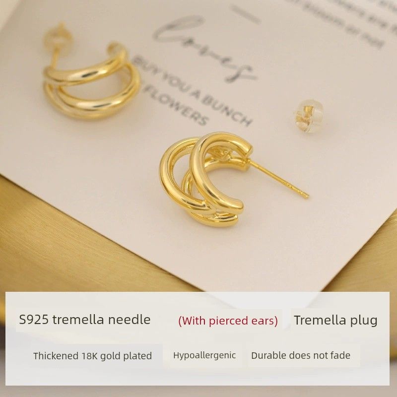 

Cold Wind Circle Temperament Wild Multi-Ring Fashion Ear Clip Gold 925 Silver Needle Earrings