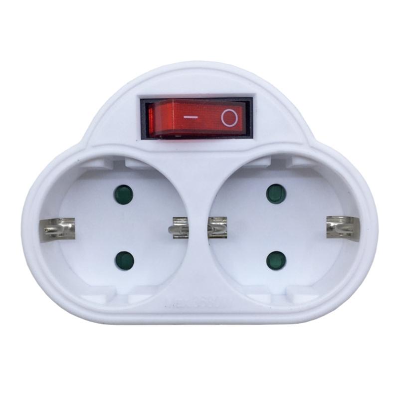 

2Pin Round Double Socket Converter Compatibility with EU And DE Charging Plugs Feature Individual Switches Control Key 1