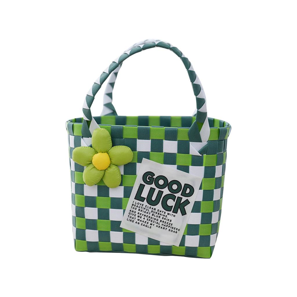 Letní pletený košík Ruční košík DIY Plážová foto taška Plastový pletený košík Suvenýr Malý čtvercový košík na zelí