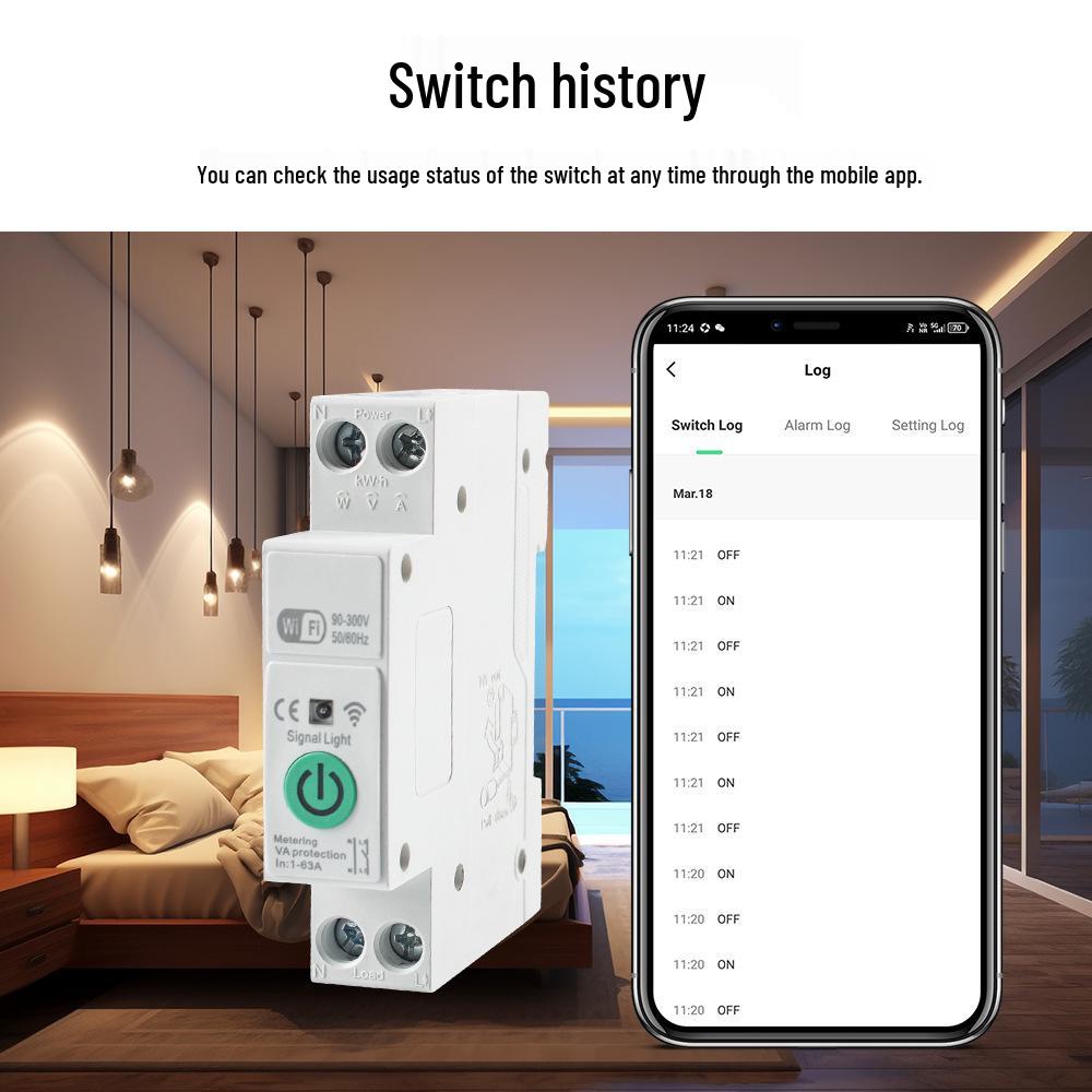 Smart WiFi Circuit Breaker with Voice Control & Electricity Metering (1-63A, Tuya App, Timer)