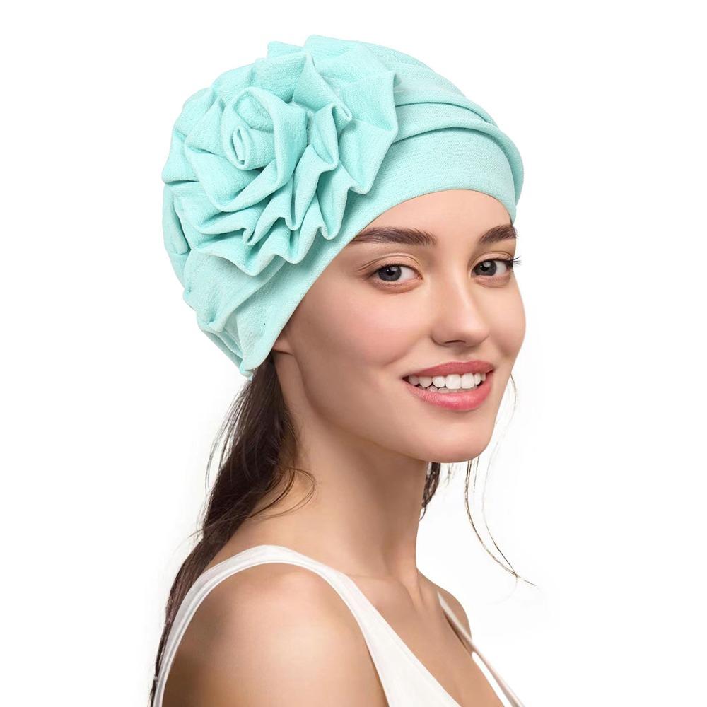 Seitenblumen-Design Damen-Kopftuch Weiches, dehnbares Chemo-Kopfbedeckung Gemütliche Turbanmütze Tägliches Tragen