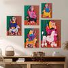 Solid Wood Frame Cartoon Cute Cat Lady with Dog Poster And Prints Animal Canvas Painting Abstract Wall Picture For Living Room Bedroom Home Decor