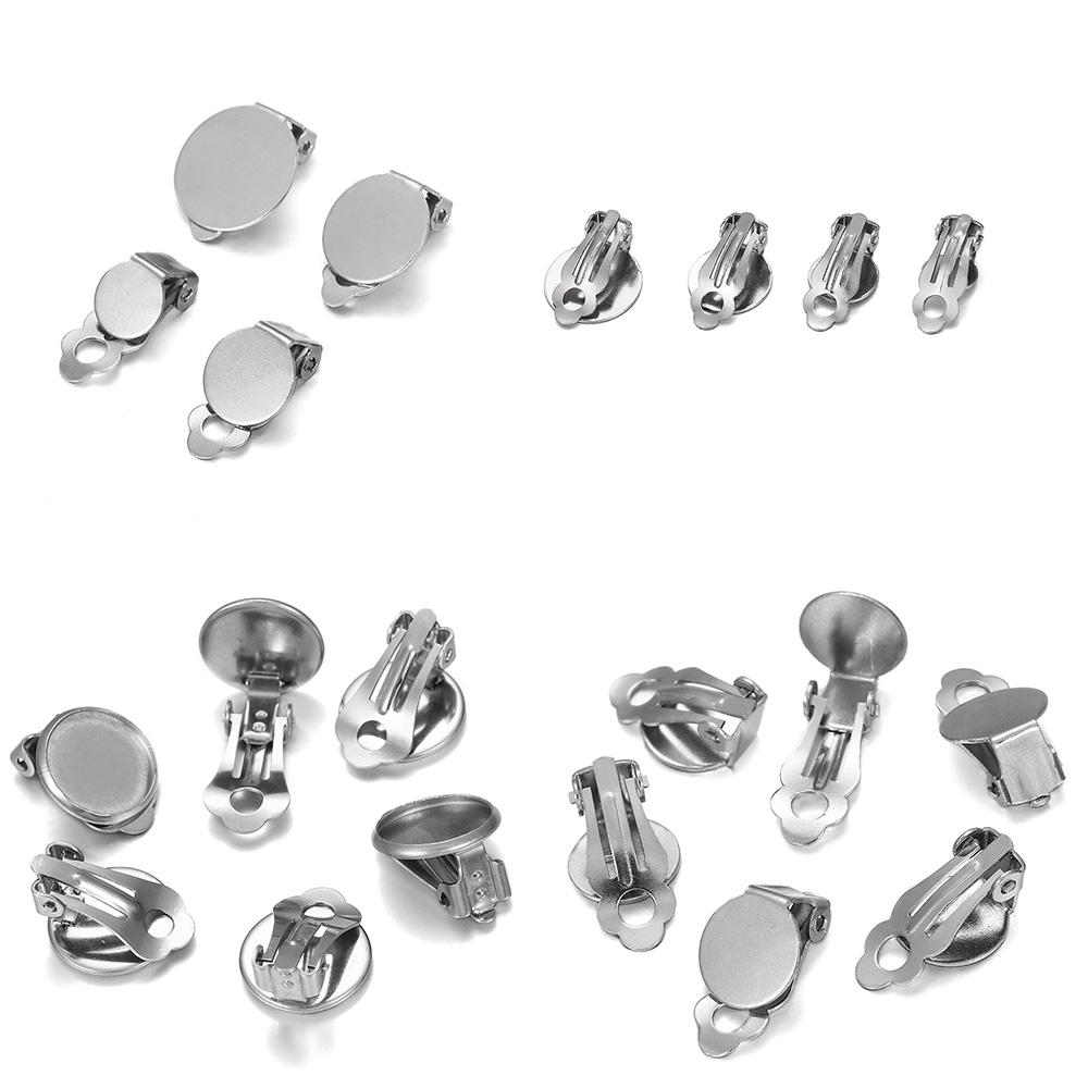 10pcs 8-14 mm Stainless Steel Round Flat Ear Clip Base Cabochon Bezel Tray Earrings Clips For DIY Jewelry Makings Accessories