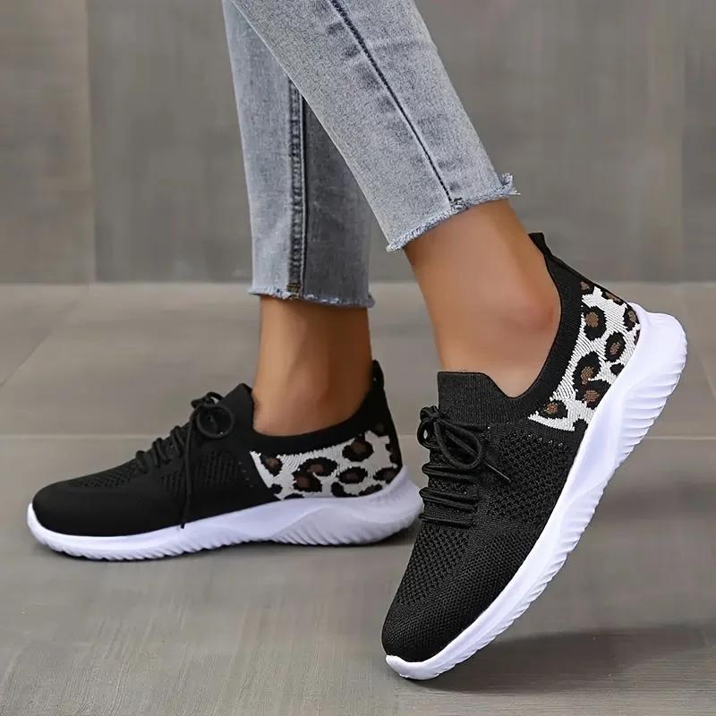 

Leopard Soft Sole Women s Sneakers 2026 Autumn Lace-Up Breathable Mesh Sports Shoes Woman Lightweight Non-Slip Running Shoes 36 чёрный
