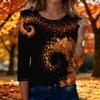 Women's Fashion Casual Three-Quarter Sleeve Round Neck Top with Leaf Print