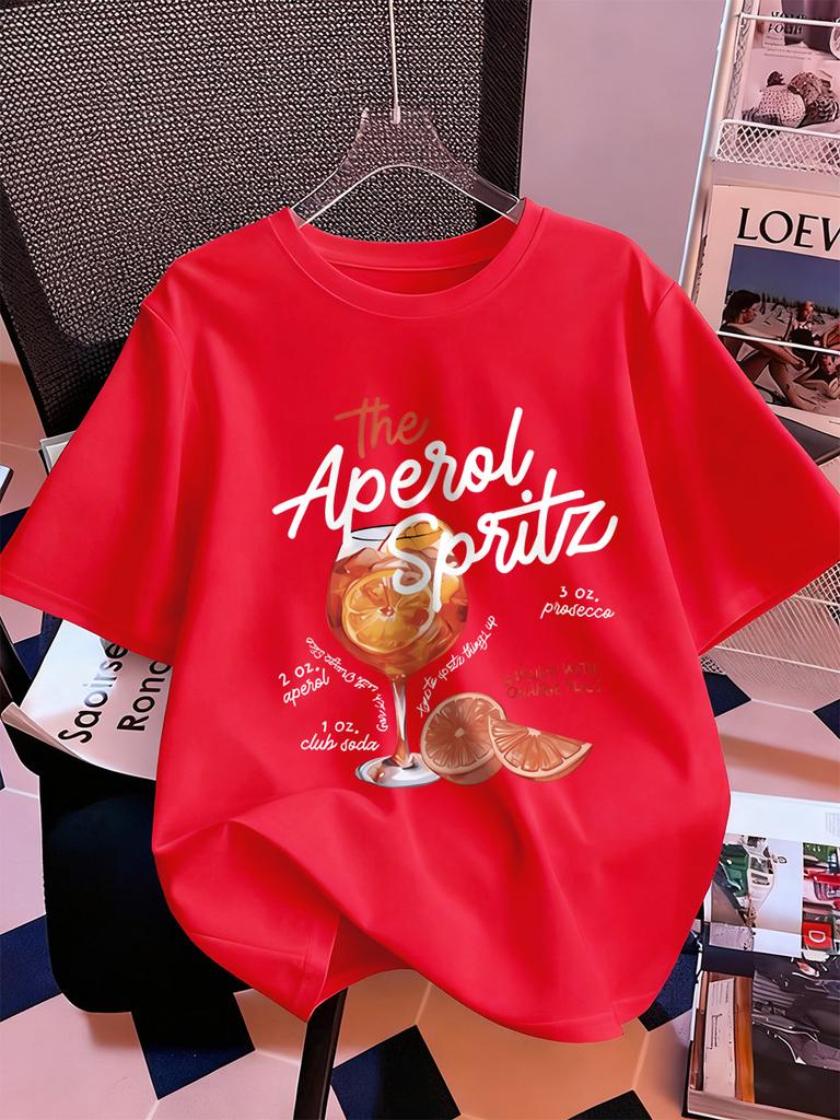 2026 Aperol Spritz Lemon Drink Prints TShirt Womens Summer Short Sleeve Tops Comfortable ONeck T Shirt Sporty Clothes