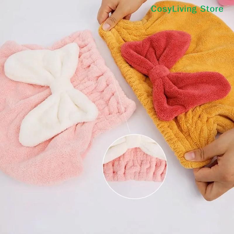 Microfiber Drying Hair Caps With Cute Butterfly Bow Quick Dry Hair Towel Turban Hat Bathing Soft Hair Towel Wrap
