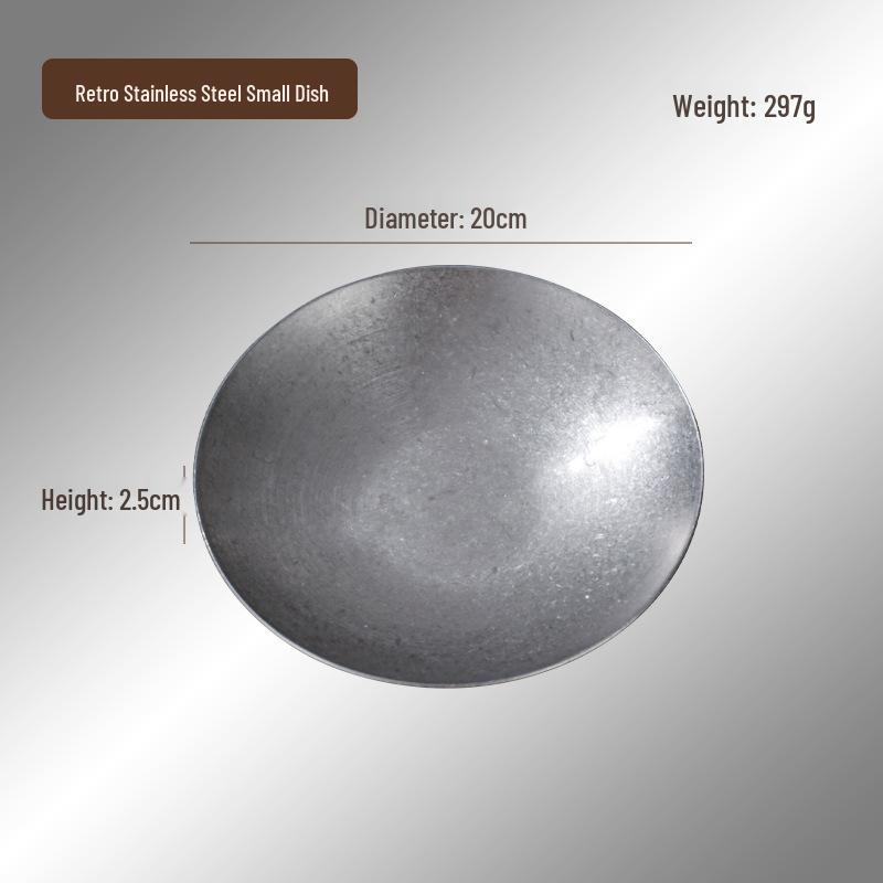 Retro Stainless Steel Round Snack Plate - Old-fashioned Barbecue Sauce Tray with Bone Dish Design