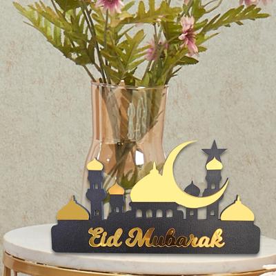 Eid-Feierkalender für den Schreibtisch mit Moschee- und Mond-Design aus Holz und Acryl