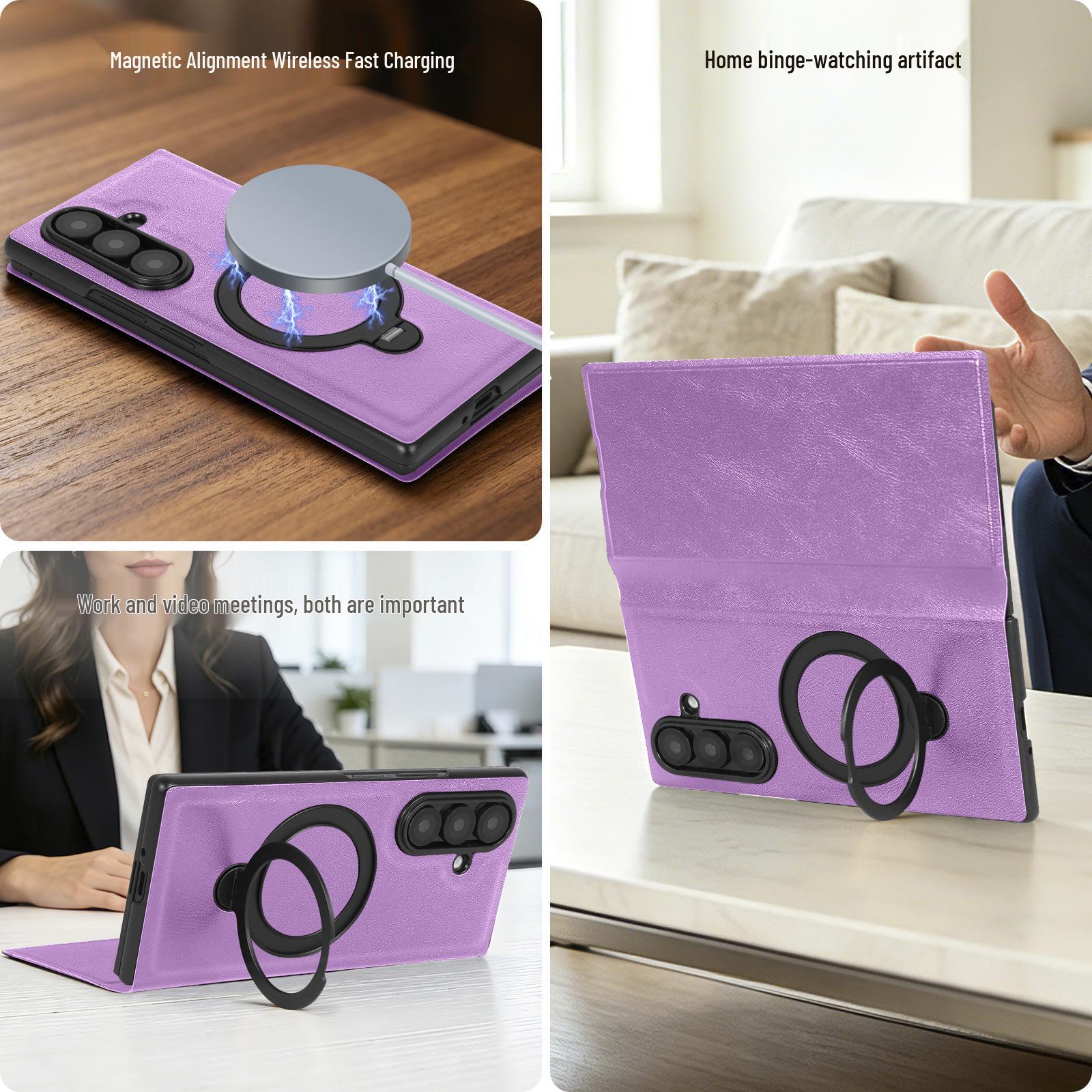 

Samsung Z Fold7/6 Magnetic Phone Case with Stand, Screen Protection, and Business Leather. Z Fold7 фиолетовый