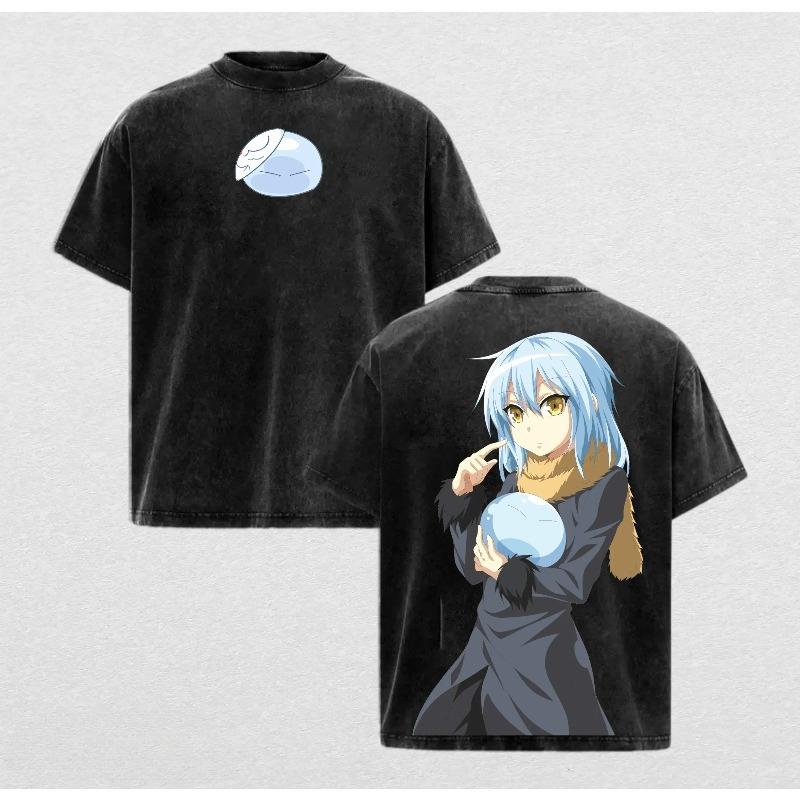 

2026 Anime Slime Rimuru Tempest T-shirt Gothic Washed Oversized T Shirt Men Women Clothing Summer Short Sleeve Cotton Tees Tops S чёрный