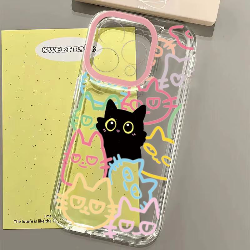 Transparent Cute Black Cat Phone Case for iPhone 16E 11 13 12 14 16 17 Pro Max 15 Plus XS 17 Air Animal Soft TPU Cover Fundas