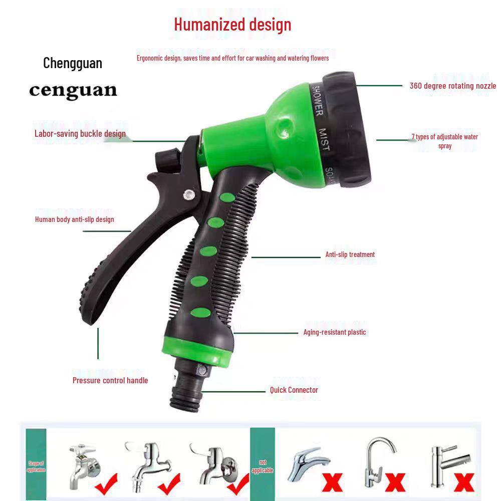 7-Function Adjustable Garden Hose Nozzle: Car Wash, Lawn Irrigation, Water Sprayer
