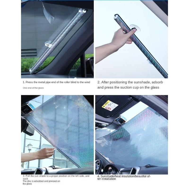Car Sunshade, Front Windshield Light Shield, Sun Protection, Heat Insulation, Automatic Retractable Laser Sunshade