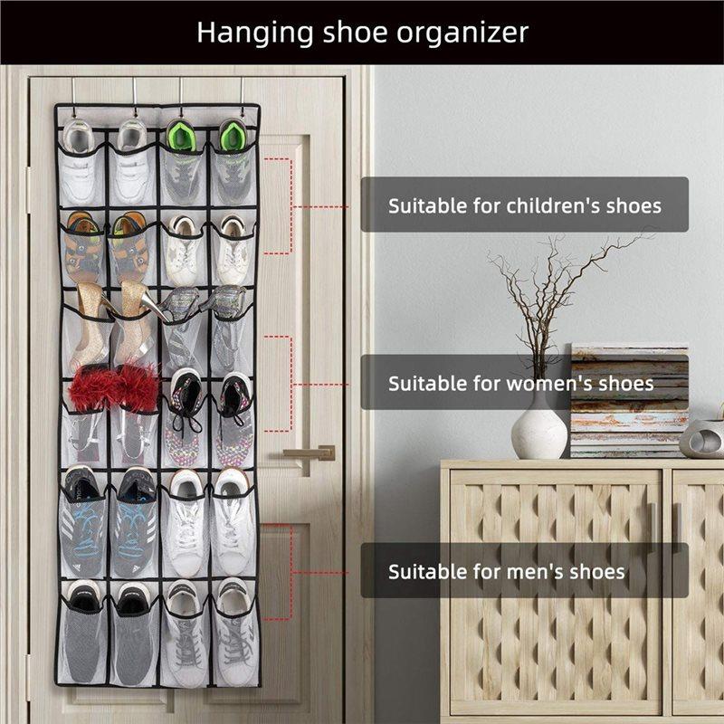 Over The Door Shoe Organizer With 24 Mesh Large Pockets, Hanging Shoe Rack Organizer