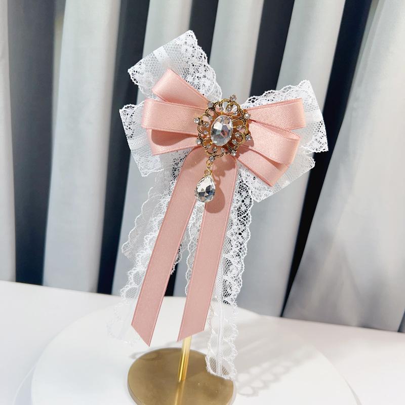 New Korean Version Lolita Lace Bow Luxurious Rhinestone Tie College Style Fashion Shirt Dress Accessories Handmade Jewelry Gifts