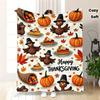 Thanksgiving Flannel Blanket Suitable for All- Soft Bedspread with Turkey, Pumpkin & Maple Leaf Design - Hypoallergenic Bedspread for Sofa, Bed, Offic