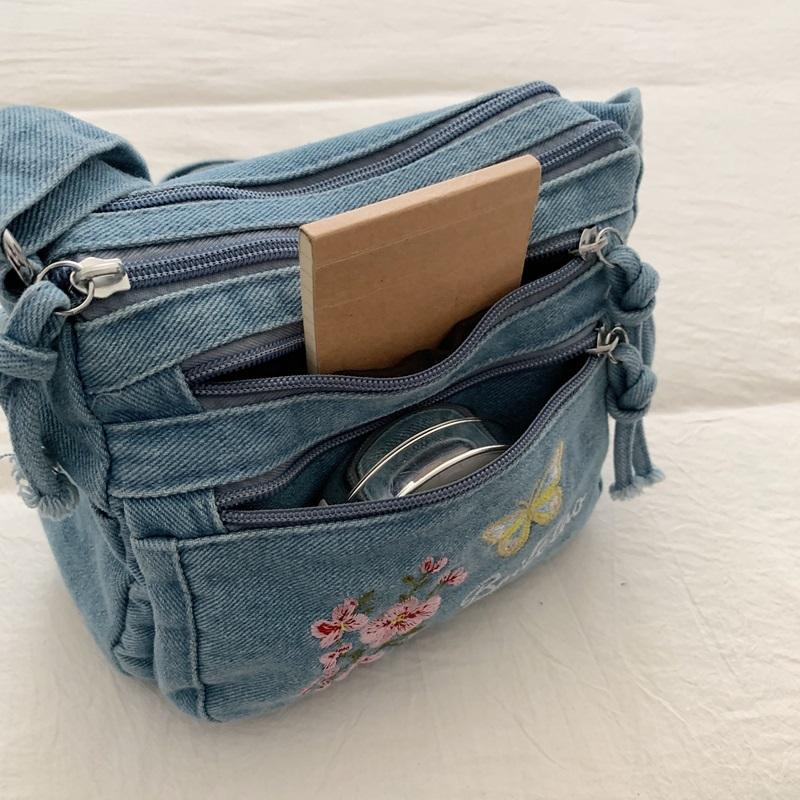 Vintage vyšívaná džínová taška Dámská taška přes rameno Crossbody taška