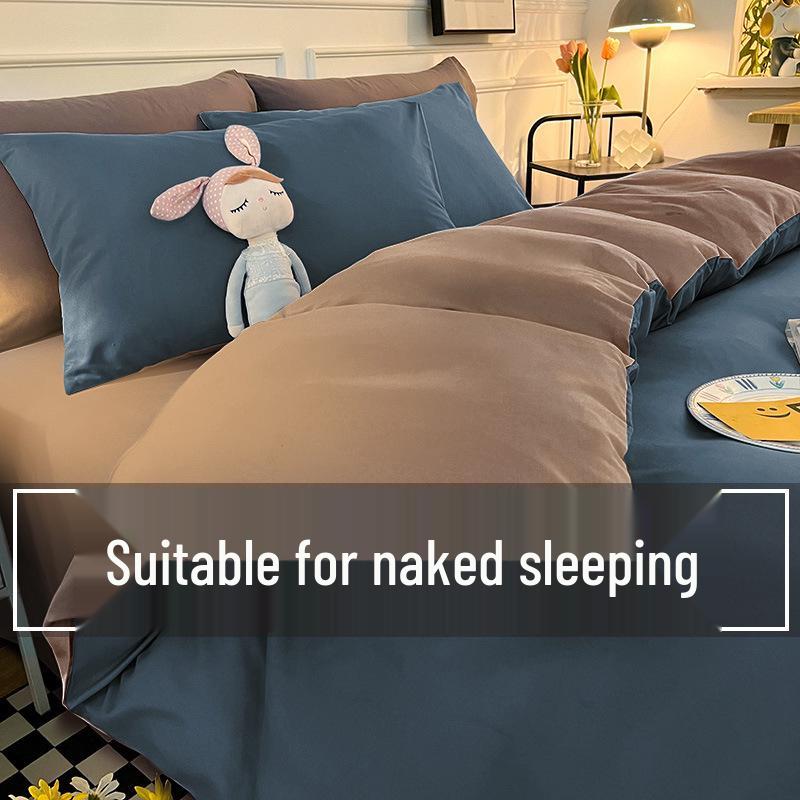 Brushed Cotton Four-Piece Bedding Set: Sheet & Duvet Cover for Student Dorm Single Bed