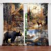 2-Panels Autumn Forest Cabin and Animals Decorative Curtains   Semi Transparent Without Lining   Durable Polyester Fiber Curtains