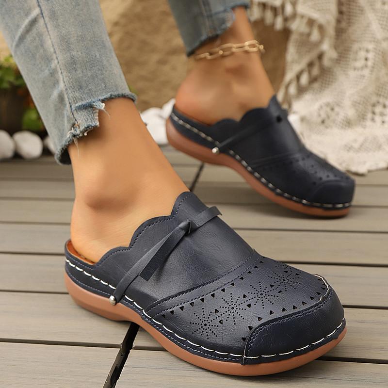 

Весенне-летняя обувь больших размеров, круглые полые сандалии на плоской подошве, удобные женские туфли, шлепанцы 43 темно-синий