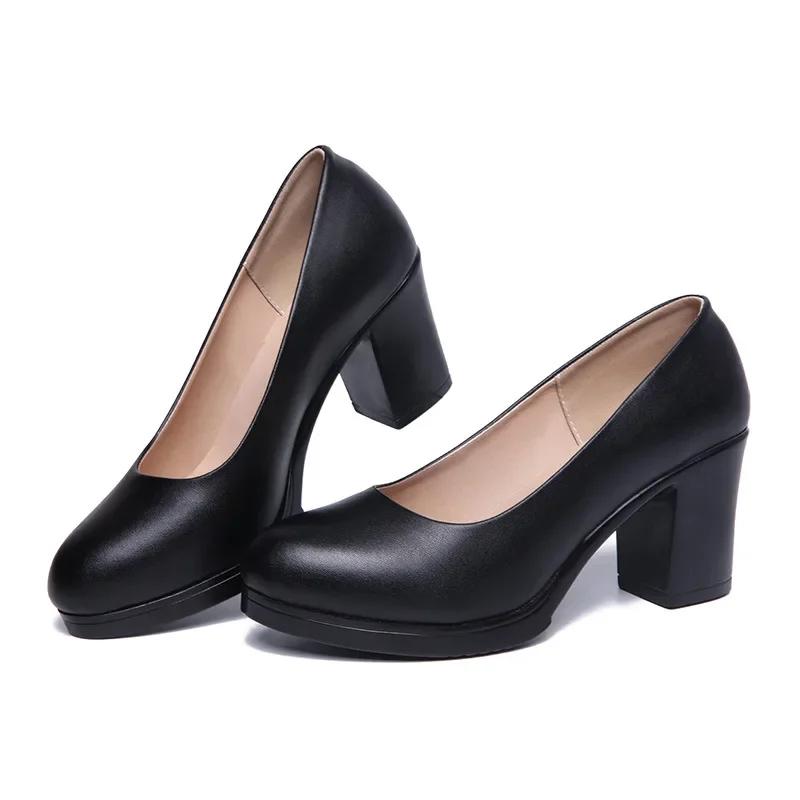6cm Small Size 32-43 Shallow Formal Dress Shoes Women Pumps 2025 Black Med Block Heels Shoes Platform for Office Court Work Mom