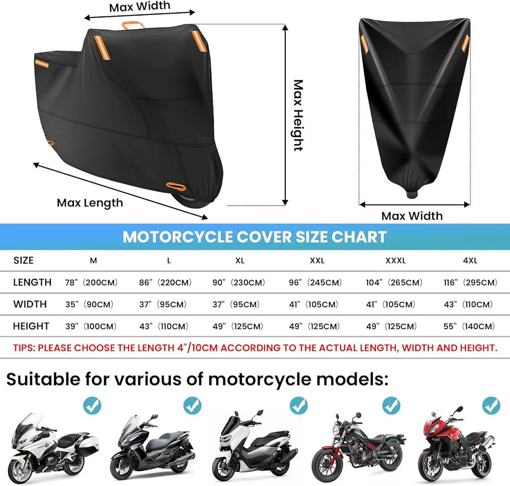 Motorcycle Cover Outdoor Waterproof Motorcycle Tarpaulin 210D Thickened Polyester UV Protective Cover for Motorcycle Scooters
