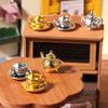 1Set 1:12 Dollhouse Miniature Teapot Cup Saucer Metal Tea Set Dining Table Model Decor Toy Doll House Accessories