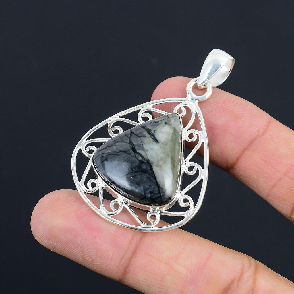 925 Silver Pear Natural Picasso Jasper Anniversary Sister Unique Pendant Jewelry