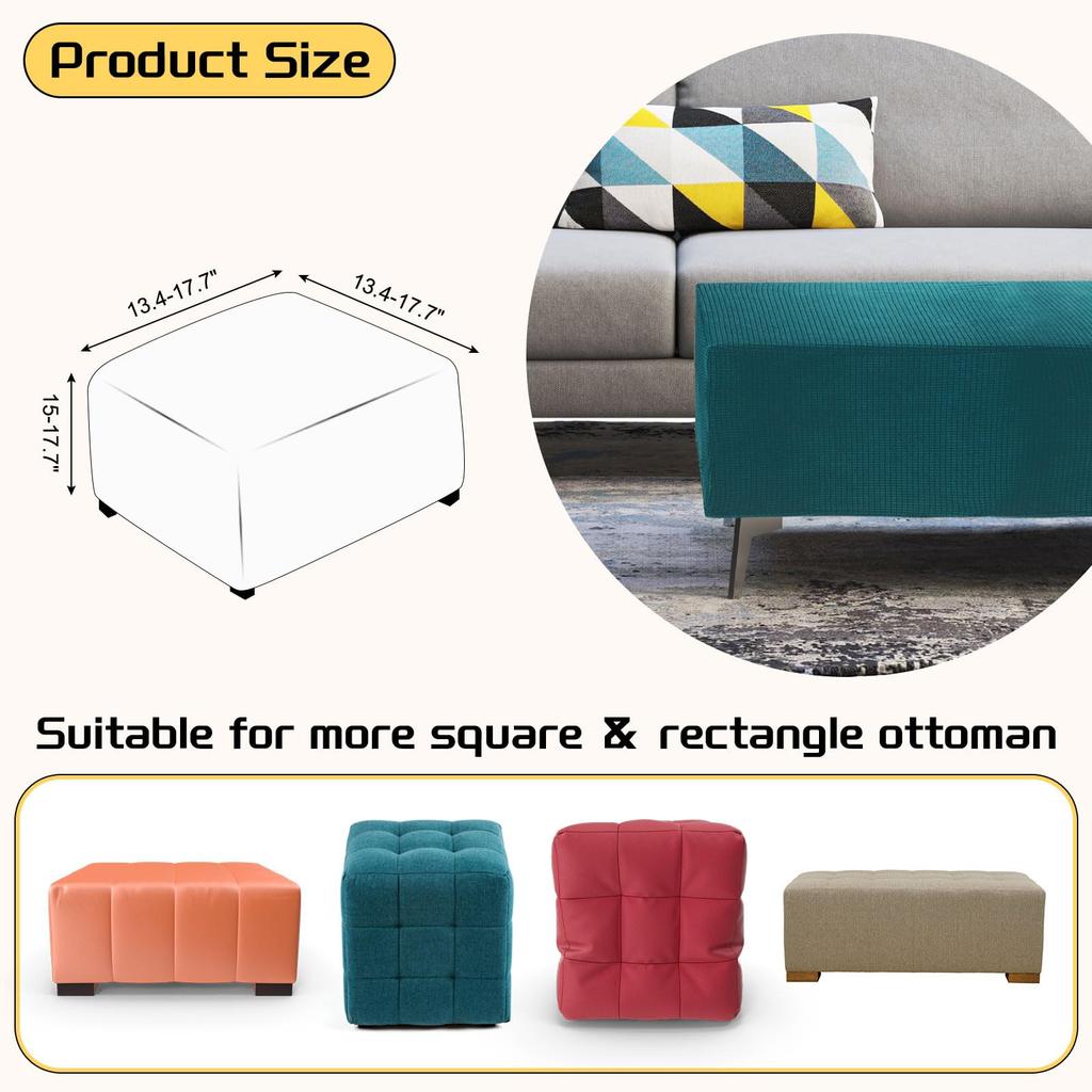 uxcell Square Jacquard Ottoman Slipcover with Elastic Stretch Footrest Stool Cover for Living Room Furniture Protector Small Bottom, (Cyan, Size)