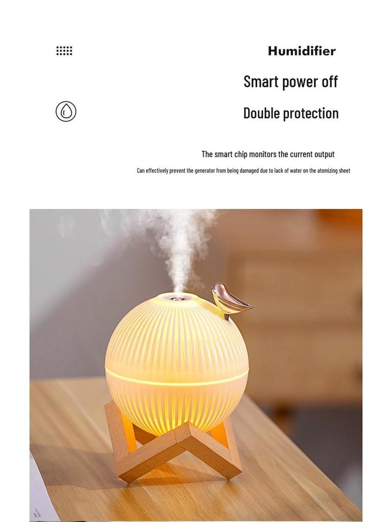 New Lark Planet Lamp Humidifier: Large-Capacity Night Light with Wooden Stand E330