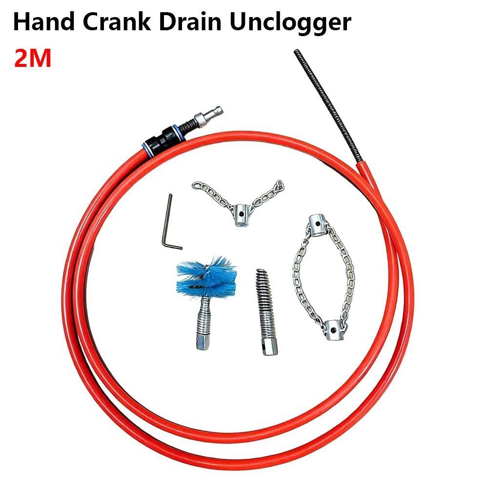 1Set Steel Hand Crank Drain Unclogger 2M Steel Pipe Cleaner for Household Plumbing Maintenance