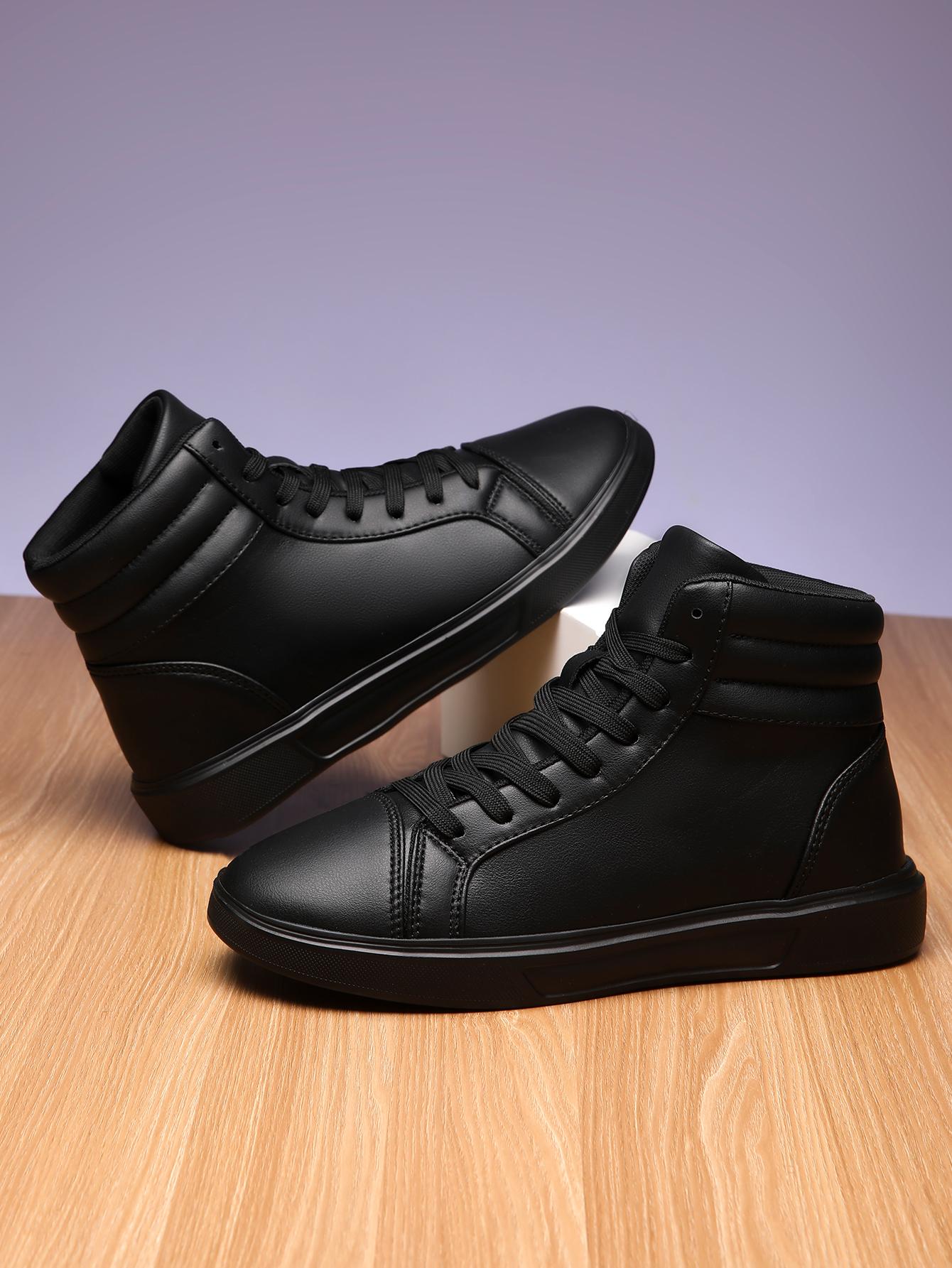 

Мужские кроссовки Женские кроссовки на высокой платформе Унисекс Повседневные Большие размеры 35-47 Легкие Водонепроницаемые Спортивные туфли из ПУ кожи 35 чёрный