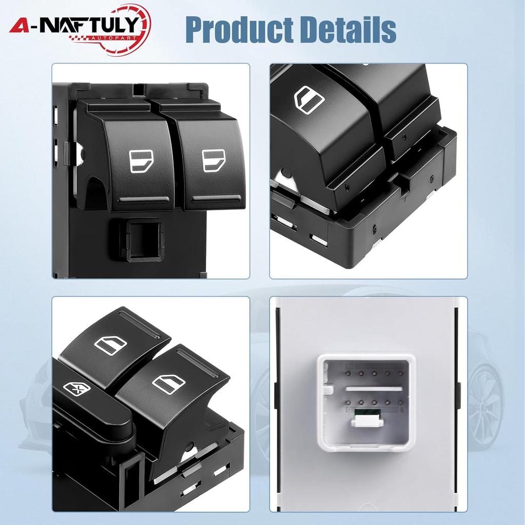 Driver Side Master Power Window Switch Replacement For Volkswagen VW Jetta 2005-2016, Passat 2006-2017, Golf 2010-2014, Rabbit, GTI, CC, Front Left,