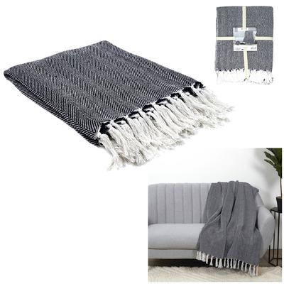 [A3528] - Βαμβακερό ζακάρ ριχτάρι Navy 'Boho' - 120x150 cm