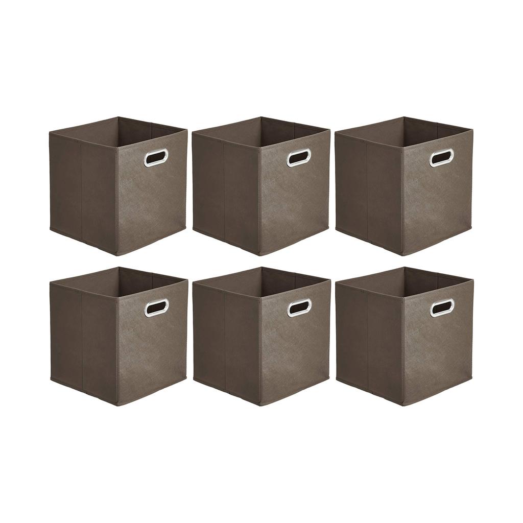 Amazon Basics Foldable Fabric Storage Boxes with Handles, Taupe, Set of 6