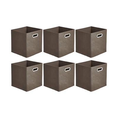 Amazon Basics Foldable Fabric Storage Boxes with Handles, Taupe, Set of 6