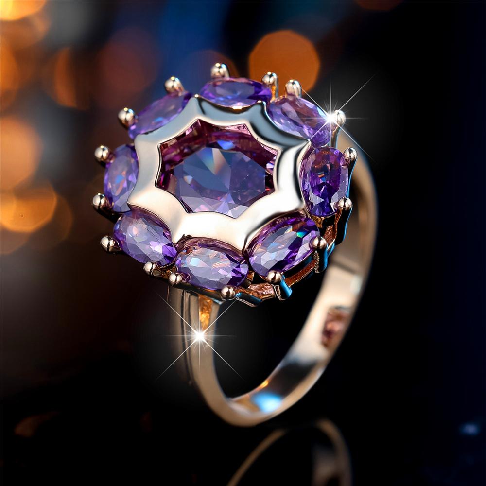 Charm Female Purple Zircon Stone Oval Engagement Ring Vintage Yellow Gold Color Wedding Jewelry For Women
