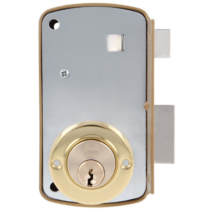 AMIG 75U Aufschraubschloss links 76x120 mm emaillierter Stahl gold - Messingzylinder Ø25x50 mm