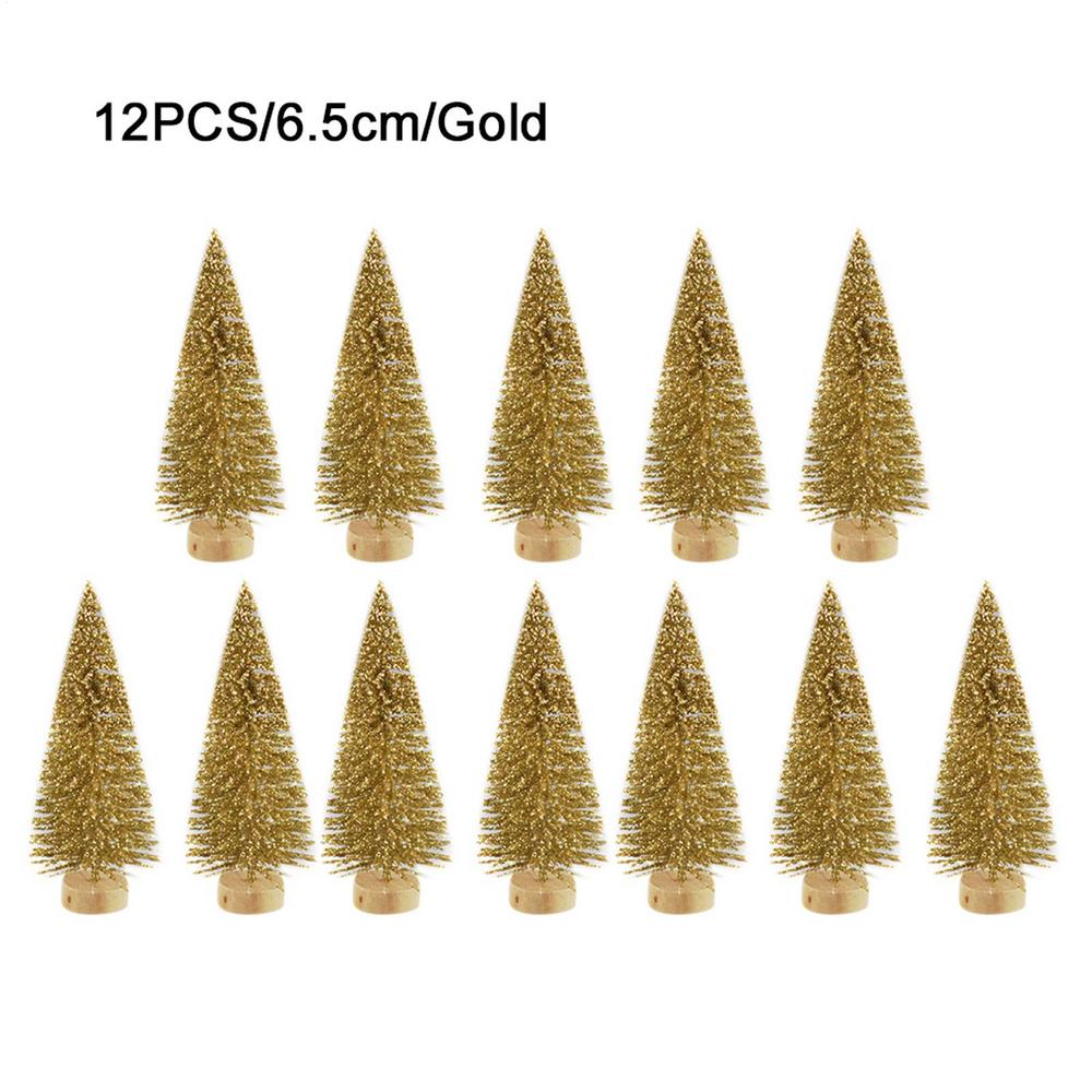 12Pcs  Mini Christmas Tree Artificial Wooden Christmas Tree Small Sisal Christmas Tree Snow Landscape Xmas Trees Tabletop Decor